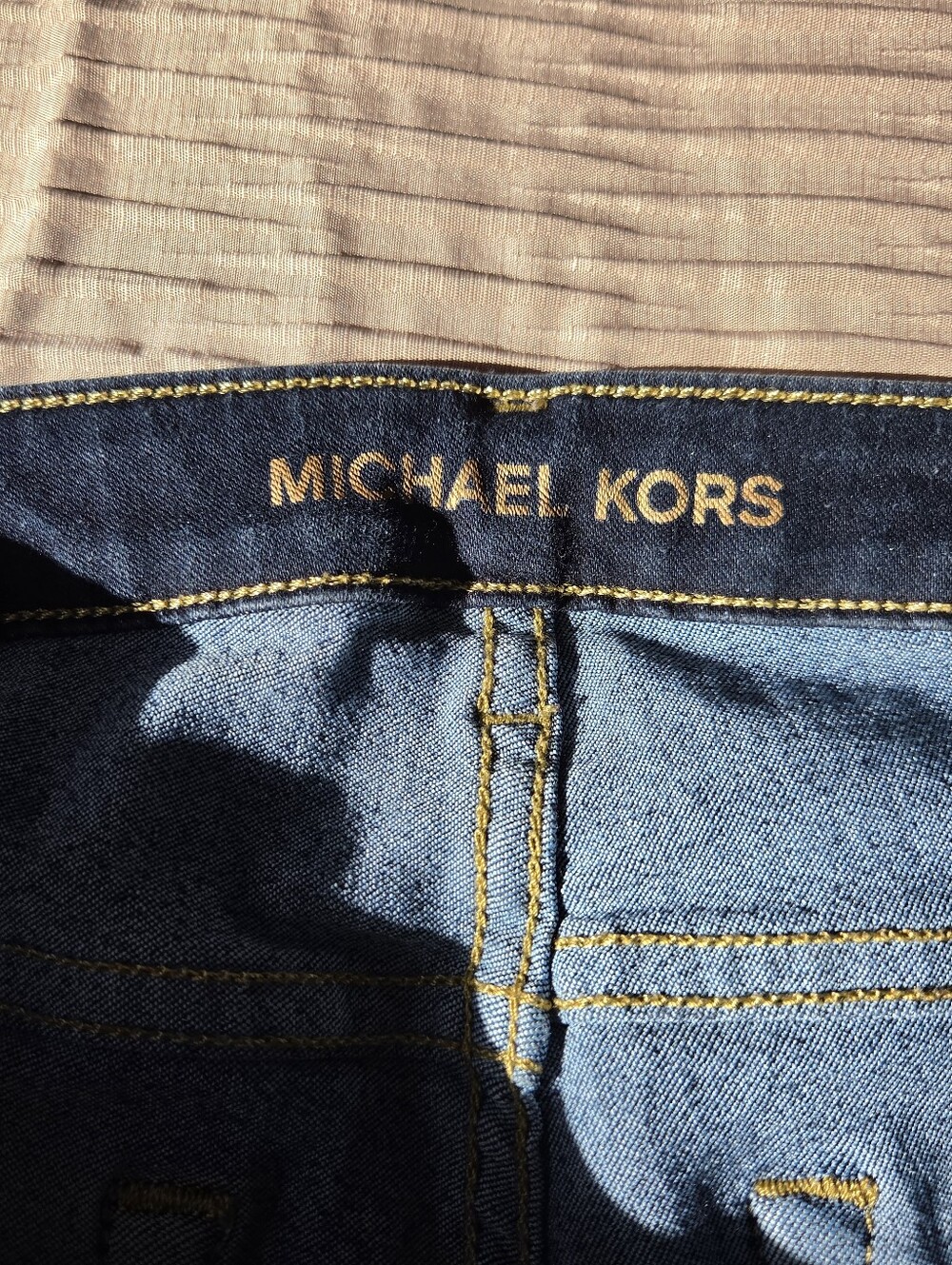 Womens Michael Kors dark Blue Denim skinny Jeans with Gold Stitching